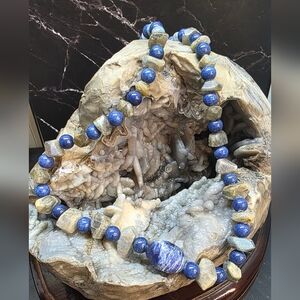 Labradorite & Sodalite Statement Necklace | Mixed Stone Boho | 22”